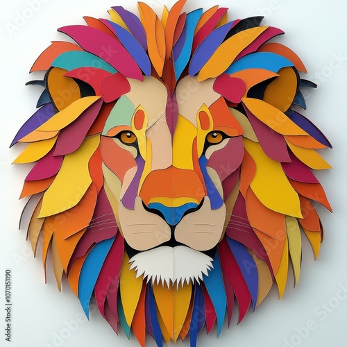 Colorful Lion Face Illustration	 photo