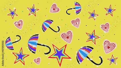 background stars hearts and umbrellas, event decoration