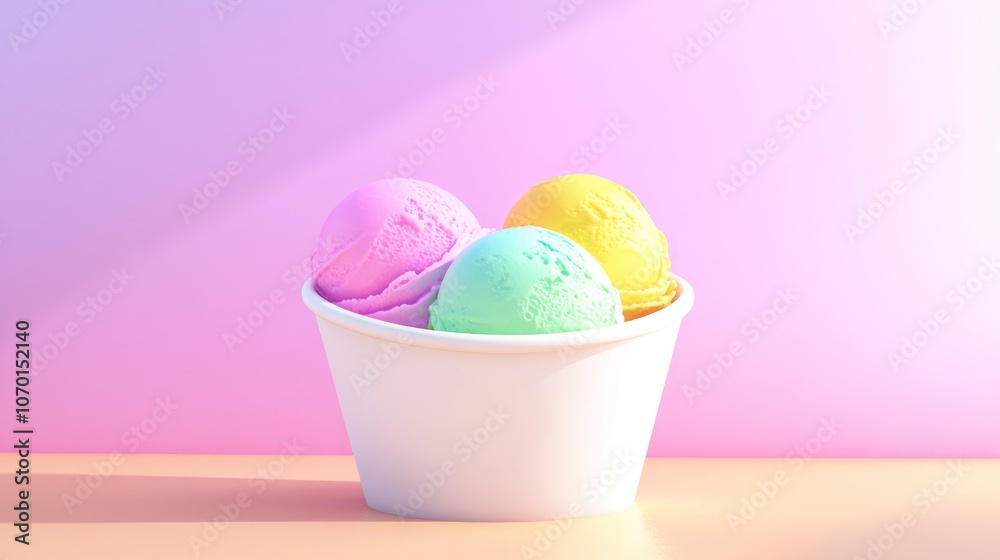 Colorful scoops of rainbow ice cream in a white cup perfect for summer treats and dessert delight