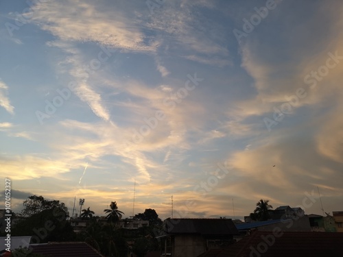Twilight Sky with a Plane's Contrail