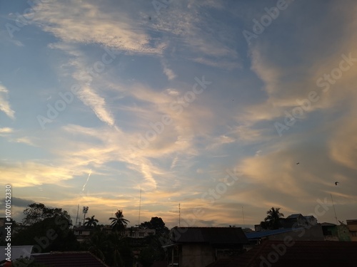 Twilight Sky with a Plane's Contrail