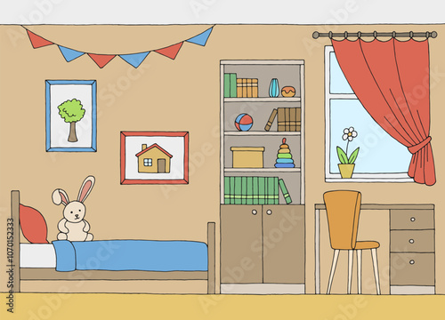 Children room graphic color home interior sketch illustration vector 