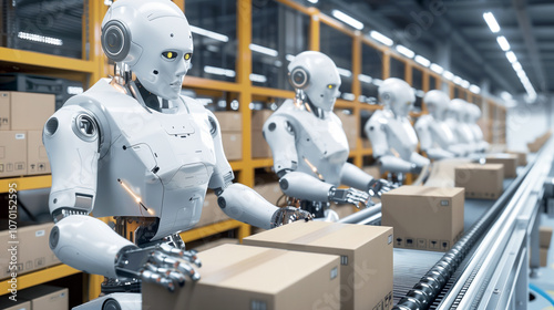 Advanced robots automating warehouse logistics with precision and efficiency