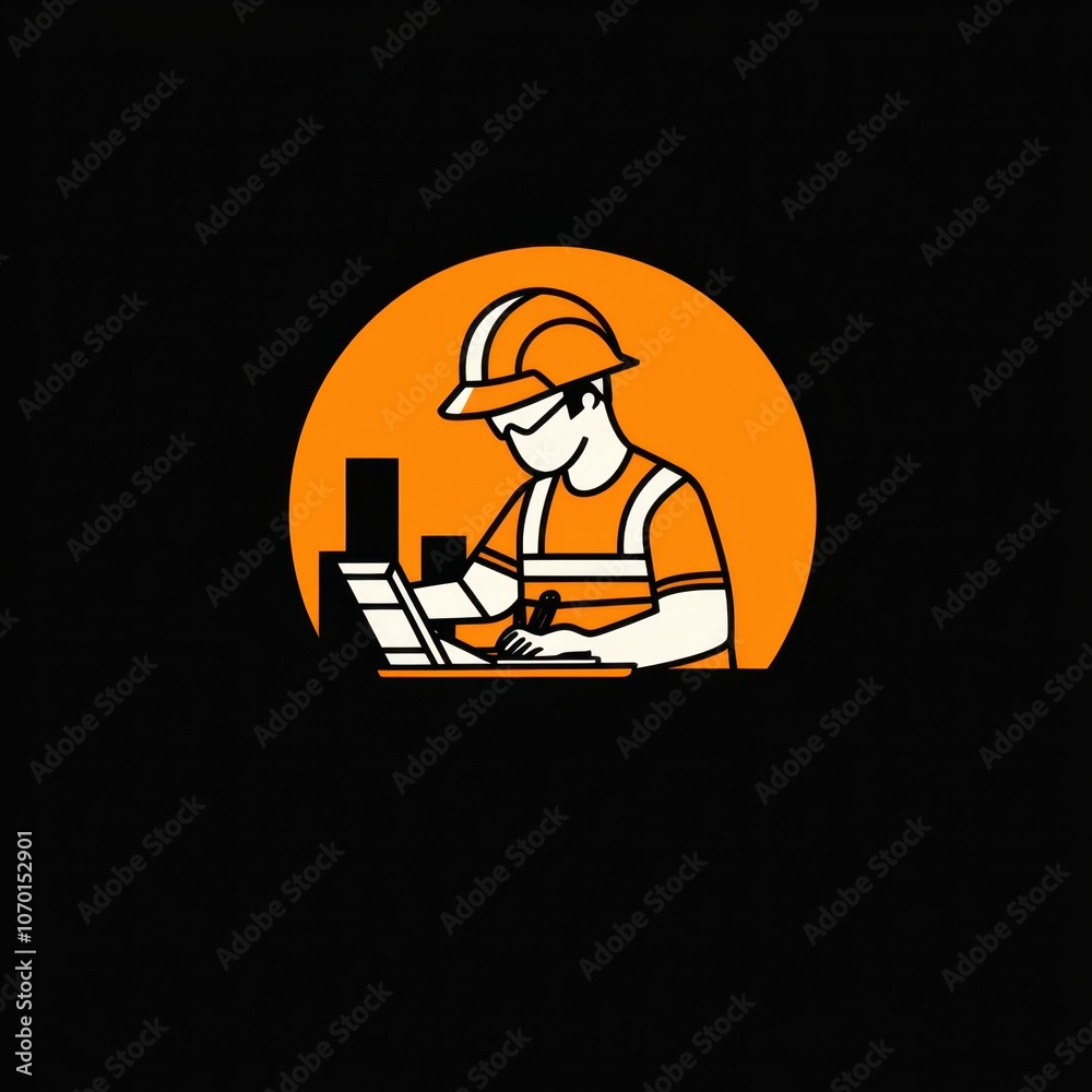 Construction worker reviewing plans icon Construction worker reviewing plans icon