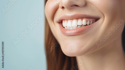 Bright smile close-up on a woman's healthy white teeth and smooth lips