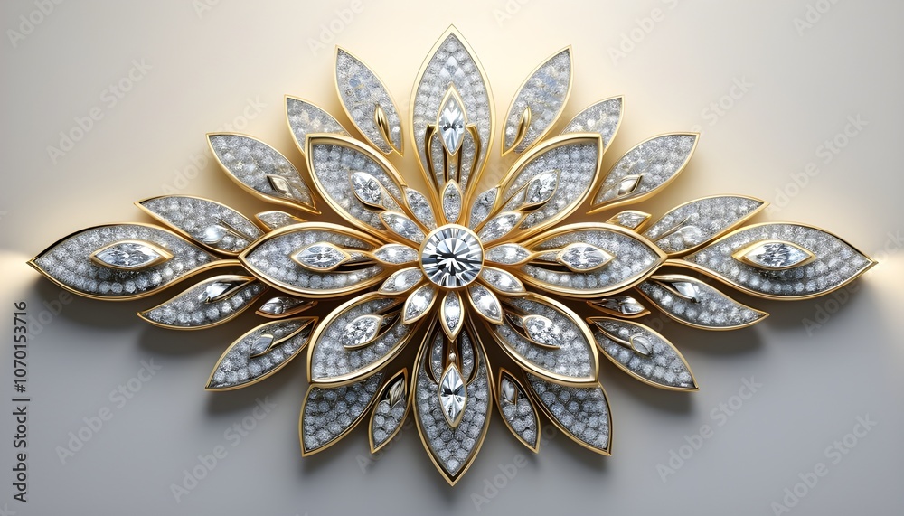 An HD 3D rendering of interior wall decor with a diamond flower motif. The design features a softly lit background that enhances the dazzling appearance of the diamond elements. An HD 3D rendering of interior wall decor with a diamond flower motif. The design features a softly lit background that enhances the dazzling appearance of the diamond elements.