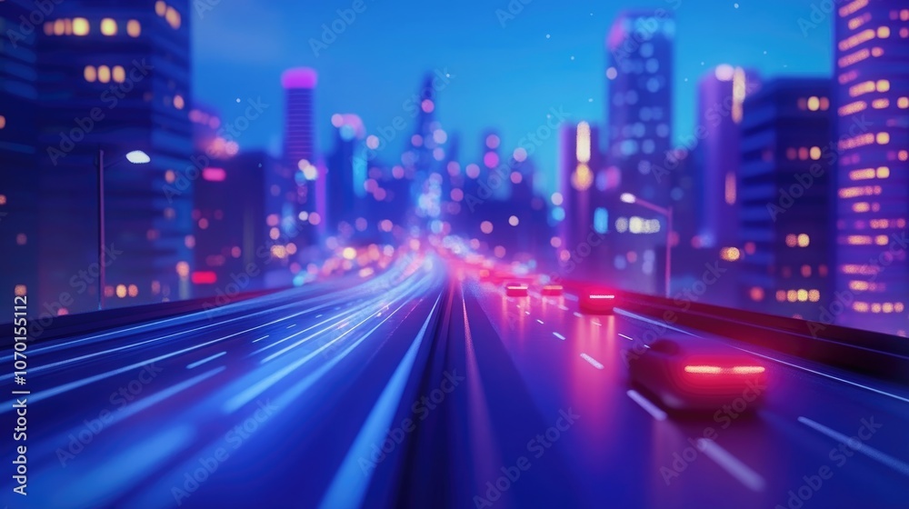 Blurred cityscape captured during blue hour with smooth city roads and a serene blue sky long exposure photography Blurred cityscape captured during blue hour with smooth city roads and a serene blue sky long exposure photography