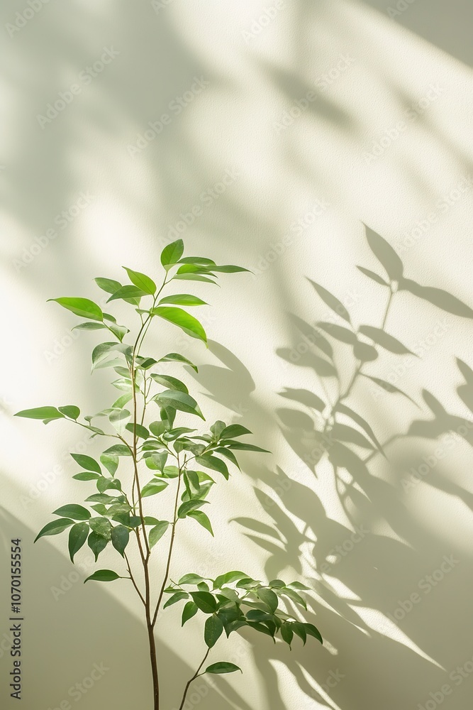 Obraz premium Green plant with shadows on light background