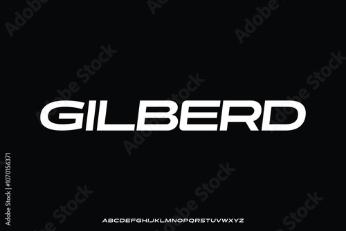 Modern sporty wide sans serif alphabet display font vector illustration