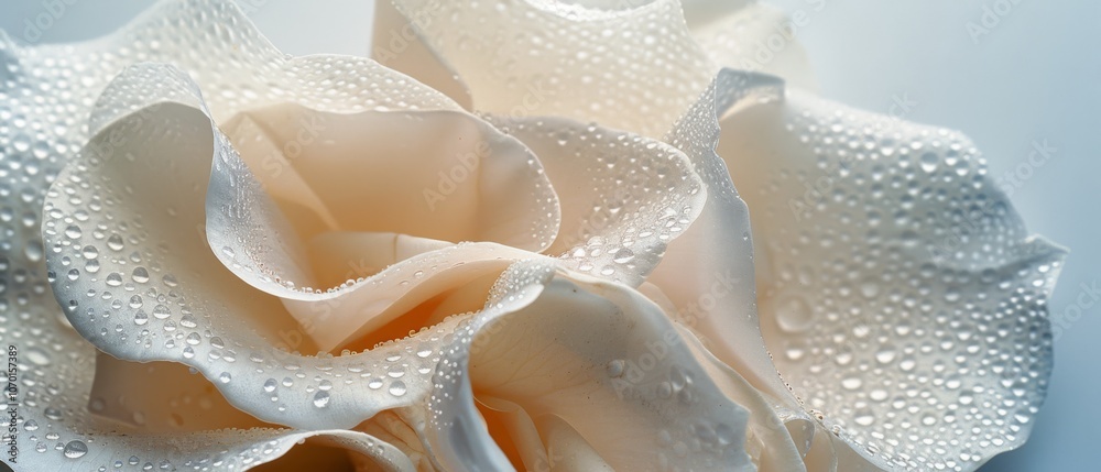Dew drops gently rest on the petals of a pale rose, accentuating its delicate beauty and evoking a sense of serene freshness. Dew drops gently rest on the petals of a pale rose, accentuating its delicate beauty and evoking a sense of serene freshness.