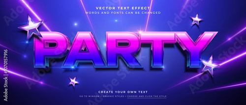 Party night text effect on blue background, vector graphic style