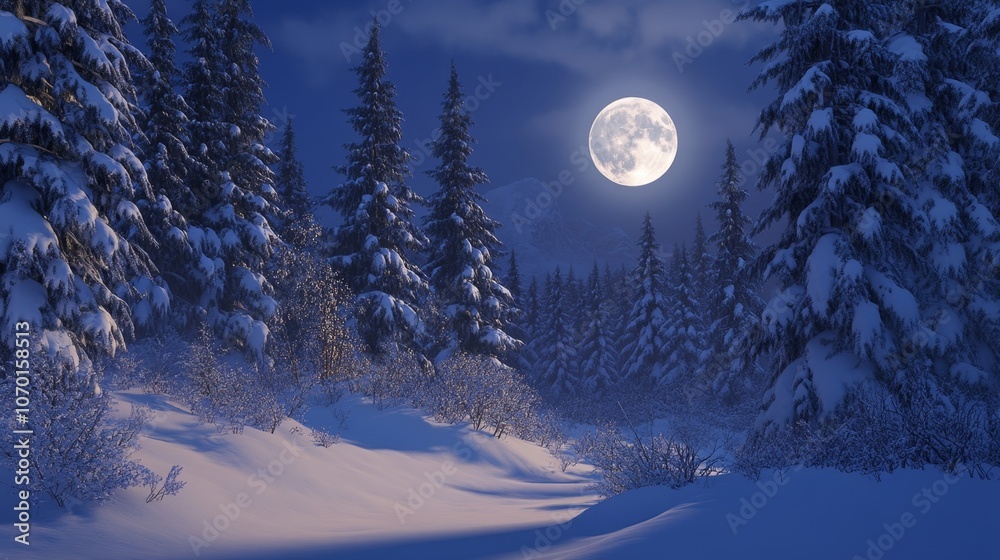 Moonlit Snowy Forest in Soft Glow Moonlit Snowy Forest in Soft Glow