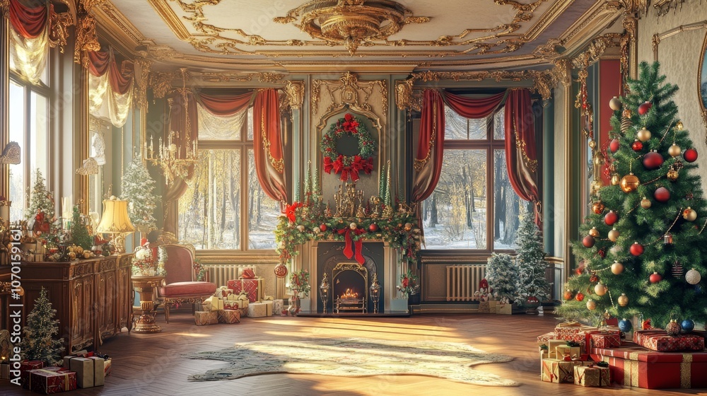 Elegant Victorian Christmas Room with Rich Decor Elegant Victorian Christmas Room with Rich Decor