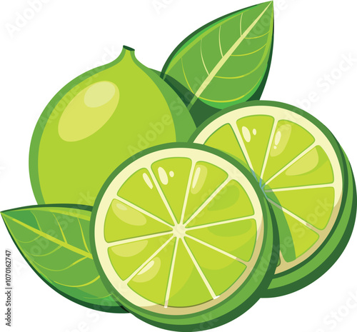 set of fresh delicious limes splashing with leaves