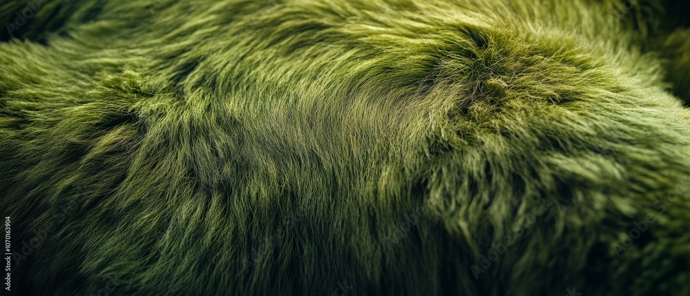 Lush, green fur with soft texture, appearing both natural and surreal, evoking thoughts of mystical, otherworldly creatures. Lush, green fur with soft texture, appearing both natural and surreal, evoking thoughts of mystical, otherworldly creatures.