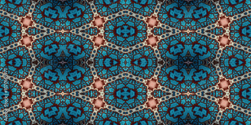 Seamless kaleidoscope pattern. The texture of the woven pattern. Endless pattern