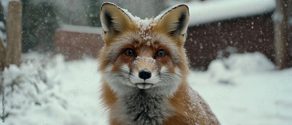 A majestic red fox, dusted with snow, gazes curiously amidst a serene winter landscape, capturing nature's quiet allure and wild beauty. A majestic red fox, dusted with snow, gazes curiously amidst a serene winter landscape, capturing nature's quiet allure and wild beauty.