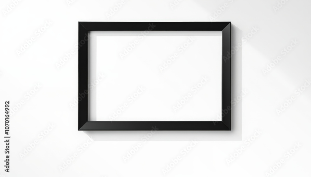 Sleek matte black photo frame casting dramatic shadows on stark white backdrop Sleek matte black photo frame casting dramatic shadows on stark white backdrop