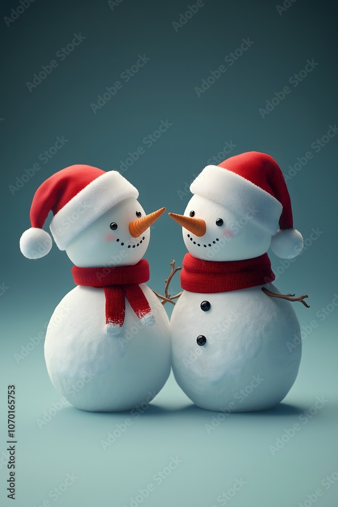 Two snowmen next to each other on a blue background