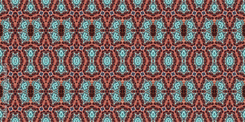 Seamless kaleidoscope pattern. The texture of the woven pattern. Endless pattern
