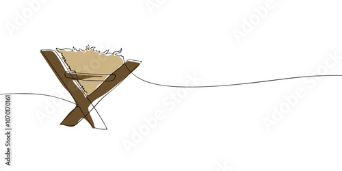 A single line drawing of a manger. Continuous line christmas feeder icon in color. One line icon. Vector illustration.