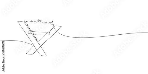 A single line drawing of a manger. Continuous line christmas feeder icon. One line icon. Vector illustration.