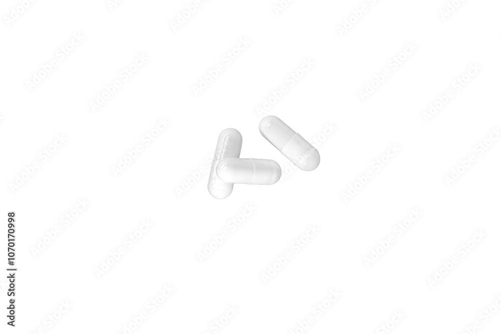 Three white color capsule isolated on the transparent background PNG file.