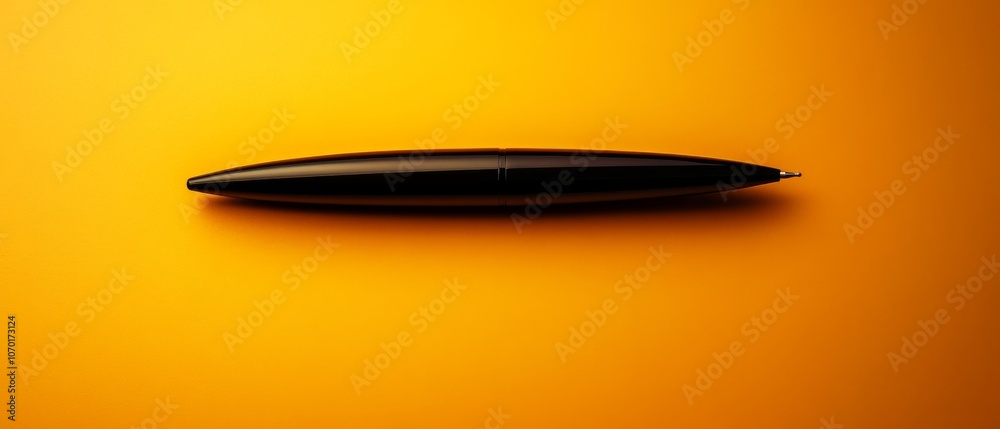 A sleek black pen rests stylishly on an orange background, its modern design underlining the elegance of simplicity and the art of writing.