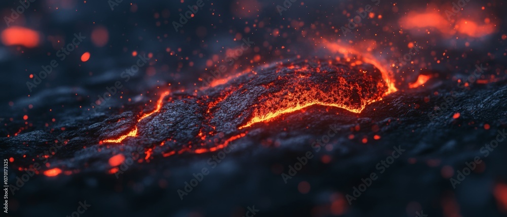 Close-up of molten lava flowing, with bright orange and red hues illuminating the dark, rugged surface in a dramatic and intense scene. Close-up of molten lava flowing, with bright orange and red hues illuminating the dark, rugged surface in a dramatic and intense scene.