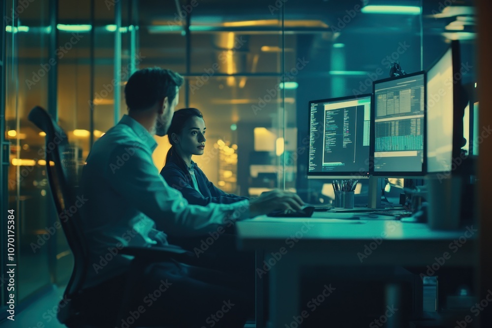 Professionals Analyzing Data in Modern Office Environment Professionals Analyzing Data in Modern Office Environment