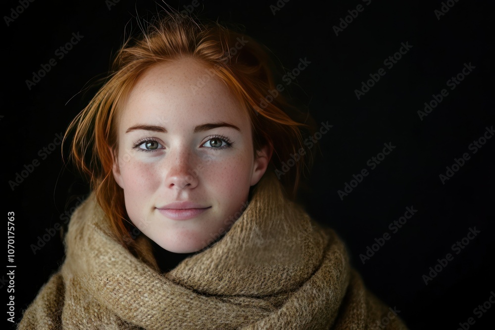 Warm Portrait of a Young Woman in a Cozy Wrap Warm Portrait of a Young Woman in a Cozy Wrap