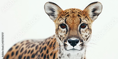 Snarling leopard on white background	 photo