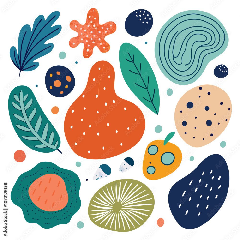 set of hand drawn organic textured shapes
