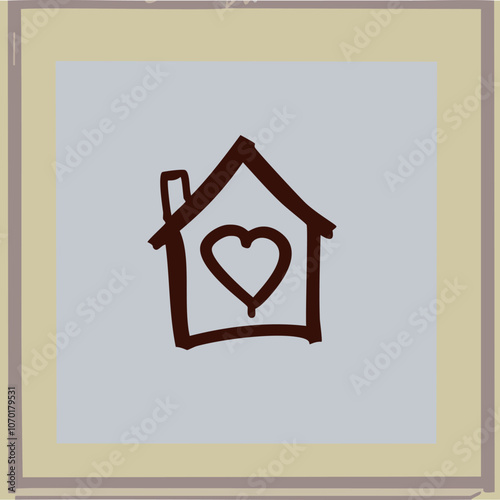 Miniature house with heart shape window. Sweet home concept. Family warmth, love and protection