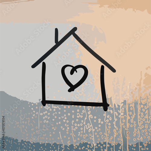 Miniature house with heart shape window. Sweet home concept. Family warmth, love and protection