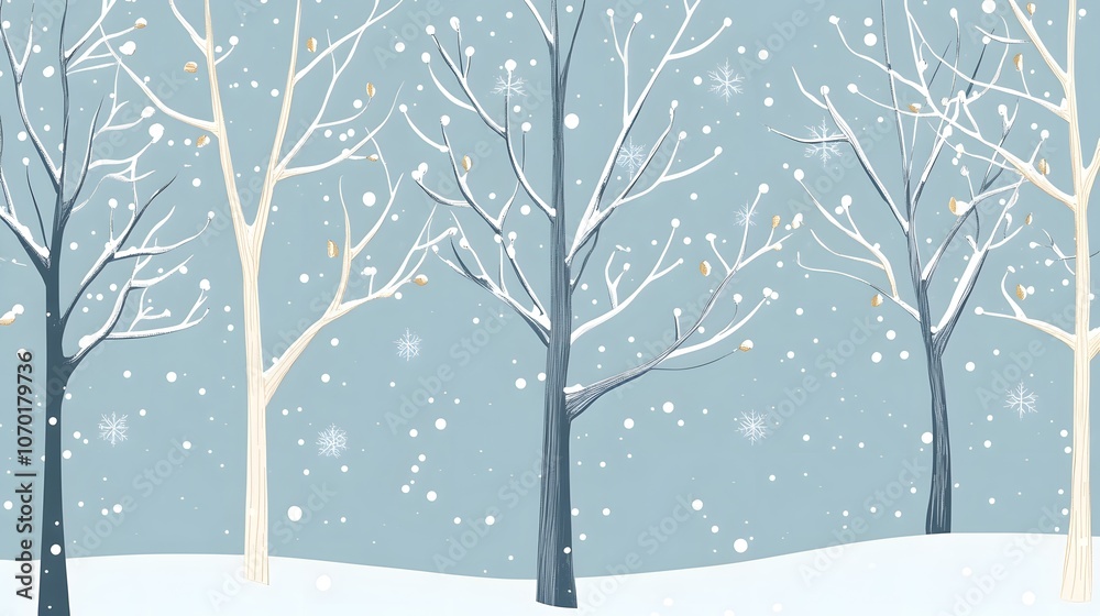 Snowy Winter Landscape with Bare Trees and Falling Snow Snowy Winter Landscape with Bare Trees and Falling Snow