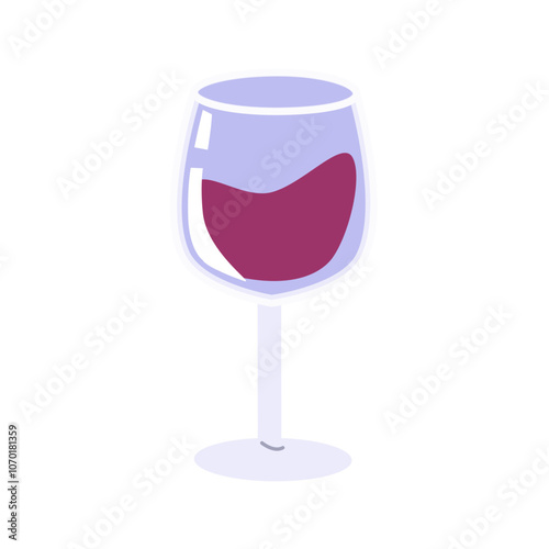 Minimalist wine glass illustration with red wine on a white background.