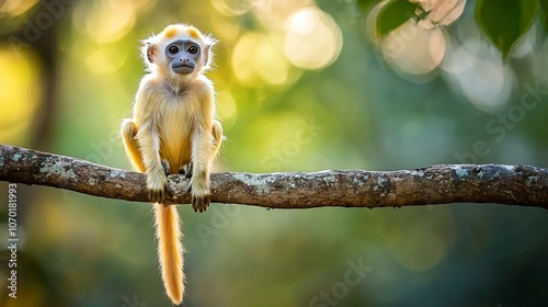 Langur perched on a tree branch in a Thai forest in the afternoon. generative ai
