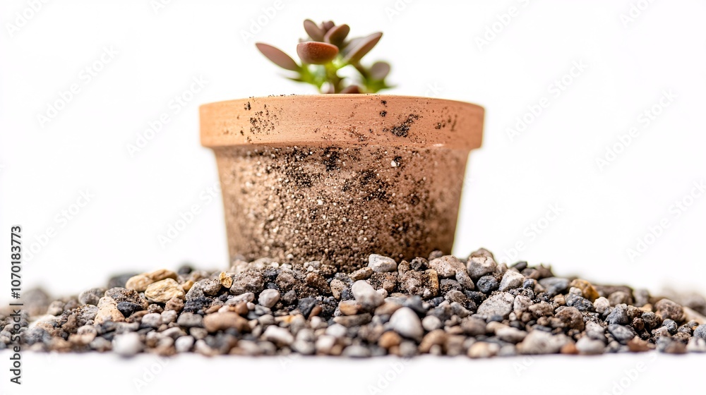 Small Plant in Terracotta Pot on Gravel Small Plant in Terracotta Pot on Gravel