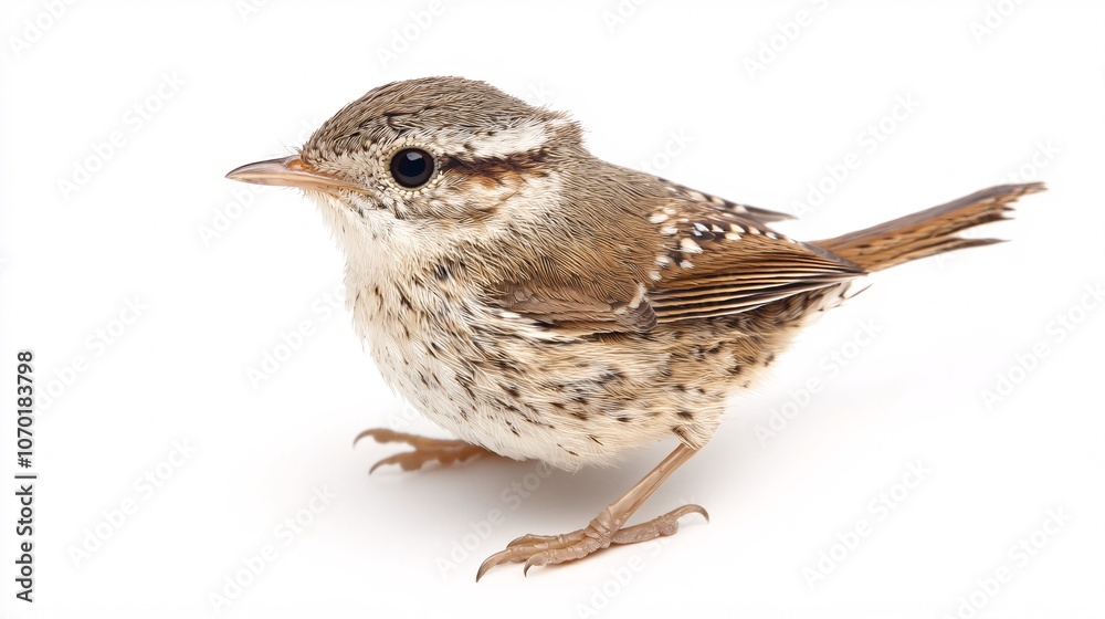 Fototapeta premium Tiny Bird on White: A Study of Delicate Feathers and Avian Grace