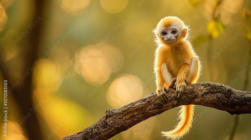 Obraz premium Langur perched on a tree branch in a Thai forest in the afternoon. generative ai