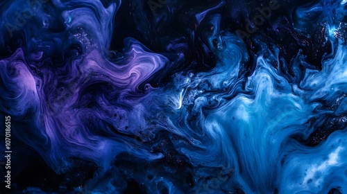 Abstract Swirling Blue and Purple Ink with Glitter