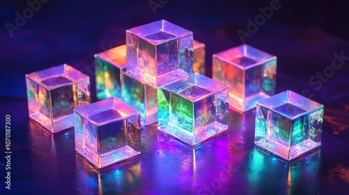 translucent glass cubes with a neon gradient