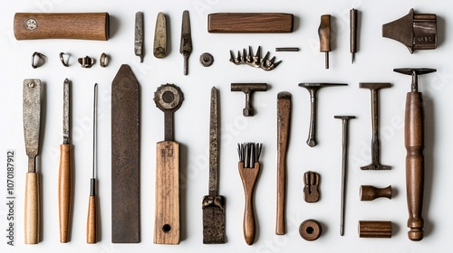 Vintage Tool Collection: A Flatlay of Antique Craftsmanship