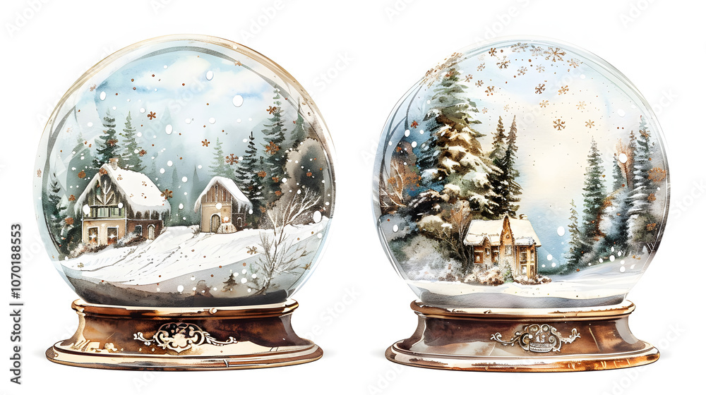 Snow Globe Christmas Watercolor white background Snow Globe Christmas Watercolor white background