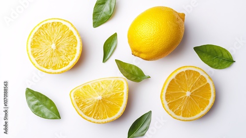 Freshly Sliced Lemons with Leaves: A Burst of Citrus