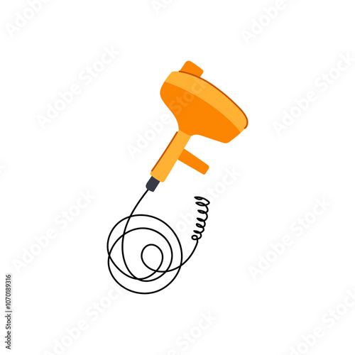 clog drain snake cartoon. tool pipe, clean removal, flexible auger clog drain snake sign. isolated symbol vector illustration