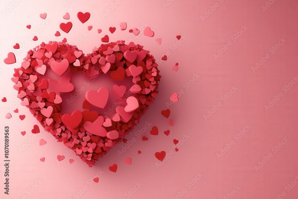 Colorful paper hearts in a heart shape on a soft pink background for love celebrations Colorful paper hearts in a heart shape on a soft pink background for love celebrations