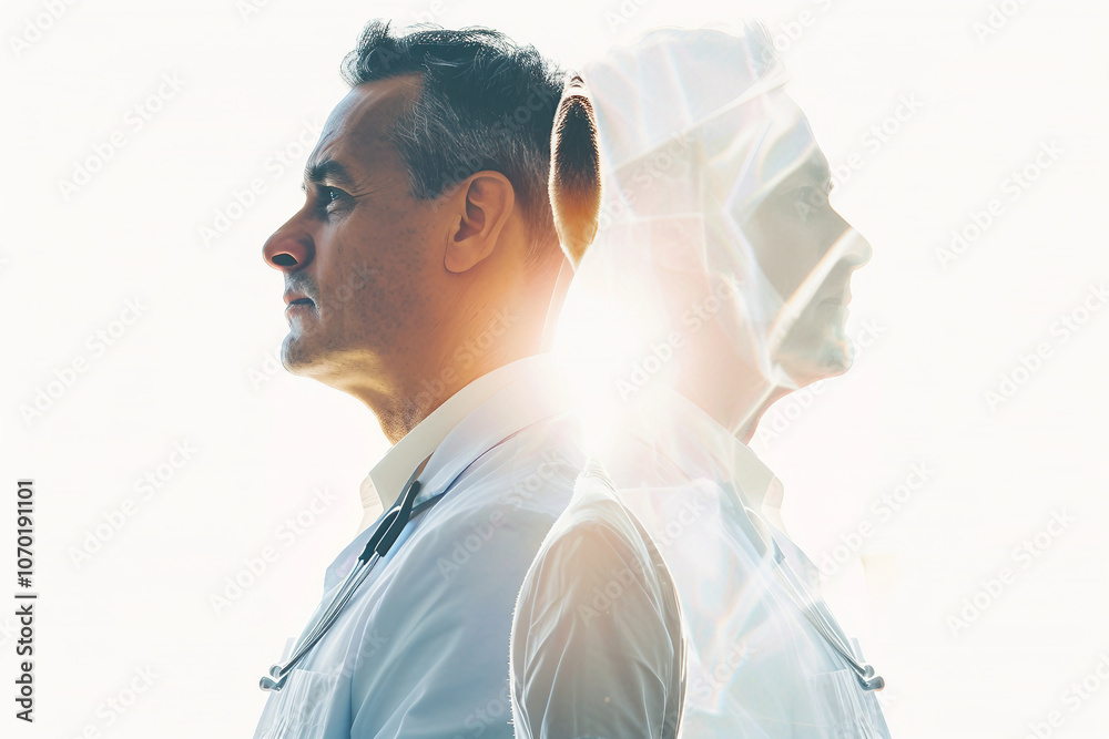 A double exposure image of a worker in laboratory generative AI A double exposure image of a worker in laboratory generative AI