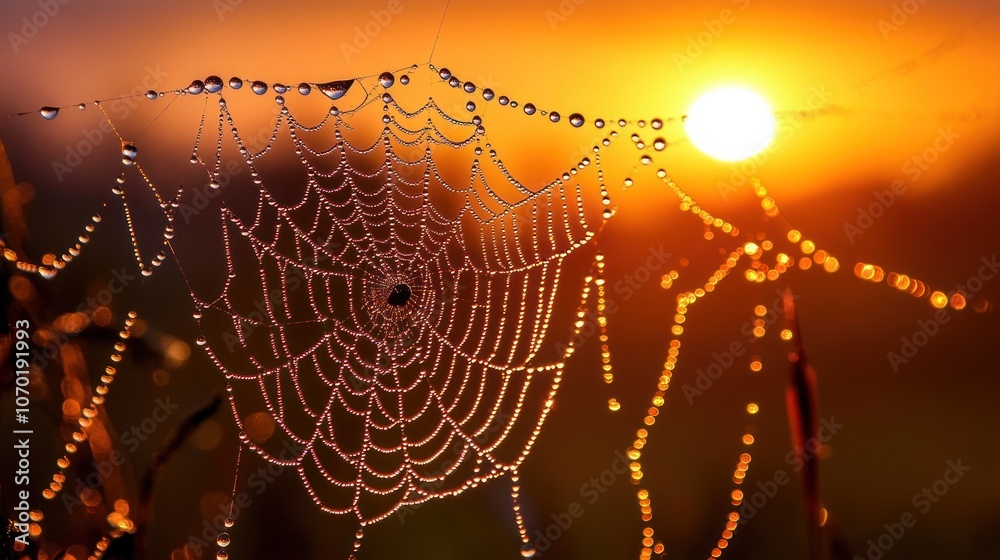 Dewdrops on a Spiderweb at Sunrise Dewdrops on a Spiderweb at Sunrise
